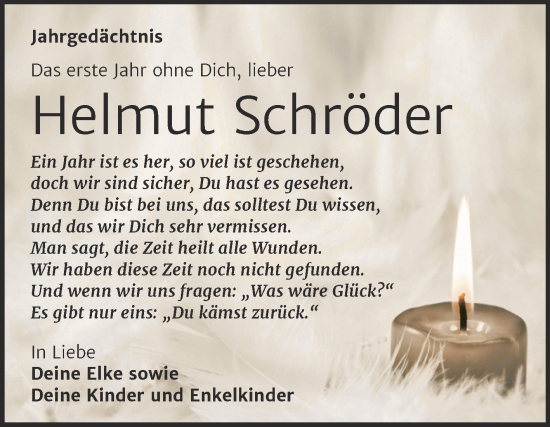 Traueranzeige von Helmut Schröder von Trauerkombi Bernburg