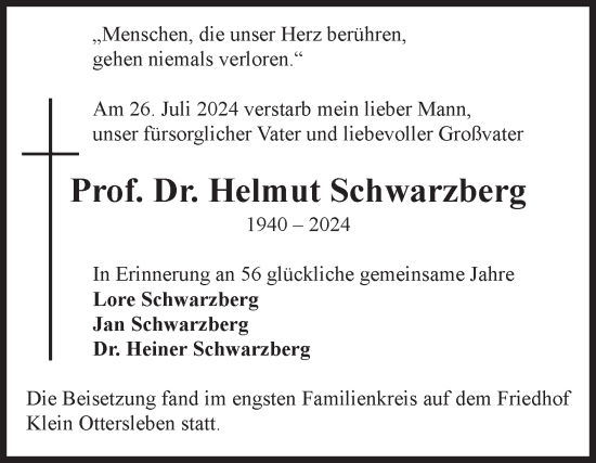Traueranzeige von Helmut Schwarzberg von Volksstimme Magdeburg