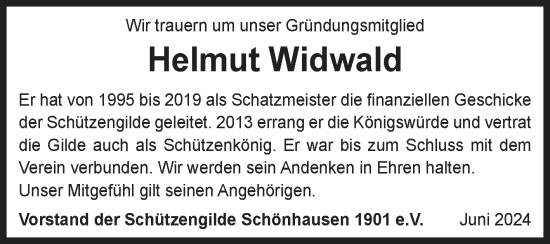 Traueranzeige von Helmut Widwald von Volksstimme Altmark Ost