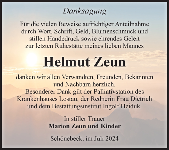 Traueranzeige von Helmut Zeun von Volksstimme Schönebeck
