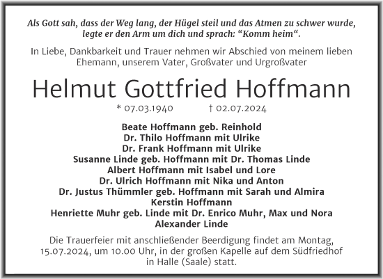 Traueranzeige von Helmut Gottfried Hoffmann von Mitteldeutsche Zeitung Halle/Saalkreis