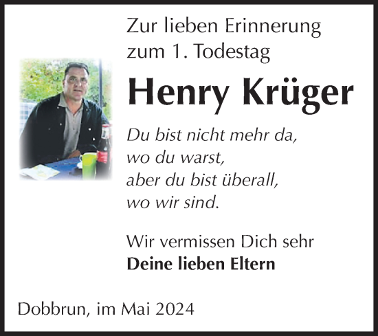 Traueranzeige von Henry Krüger von Volksstimme Altmark Ost
