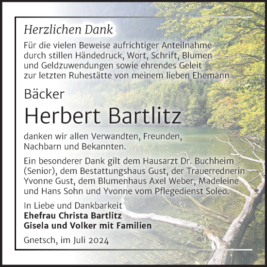Traueranzeige von Herbert Bartlitz von Trauerkombi Köthen
