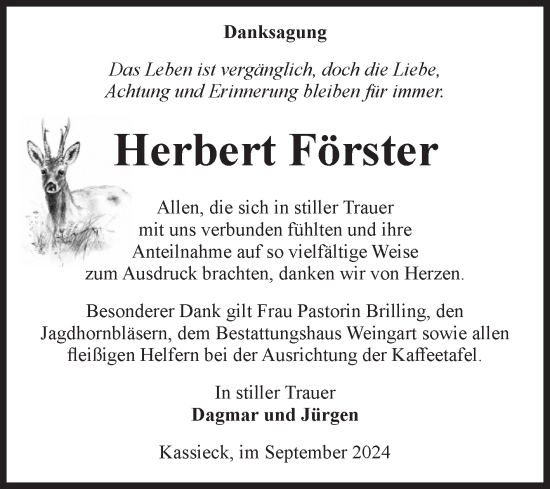 Traueranzeige von Herbert Förster von Volksstimme Altmark West