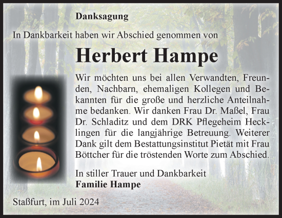 Traueranzeige von Herbert Hampe 