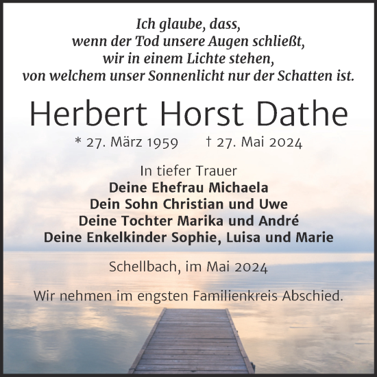 Traueranzeige von Herbert Horst Dathe von Trauerkombi Zeitz