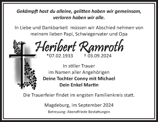 Traueranzeige von Heribert Ramroth von Volksstimme Magdeburg