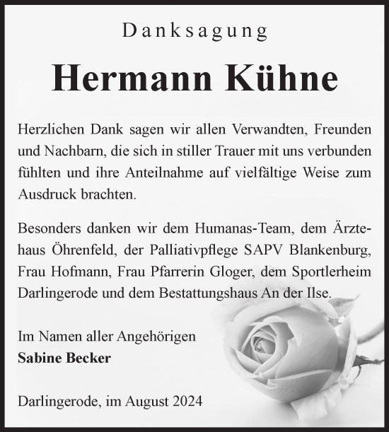 Traueranzeige von Hermann Kühne von Volksstimme Wernigerode