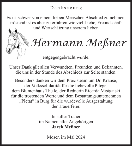 Traueranzeige von Hermann Meßner von Volksstimme Burg/Genthin
