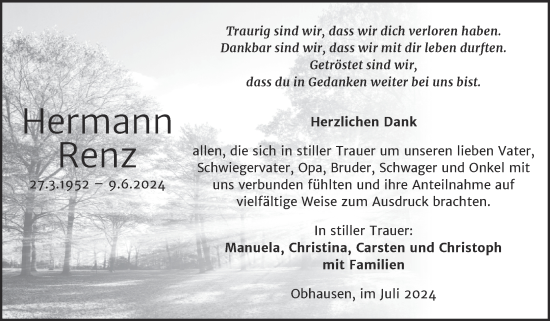 Traueranzeige von Hermann Renz von Trauerkombi Merseburg