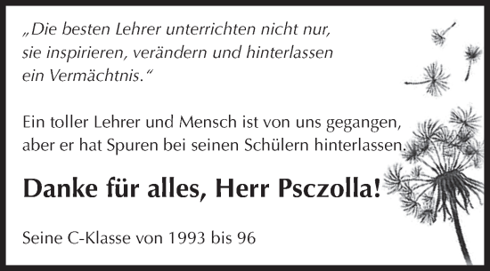 Traueranzeige von Herr Psczolla von Volksstimme Altmark West