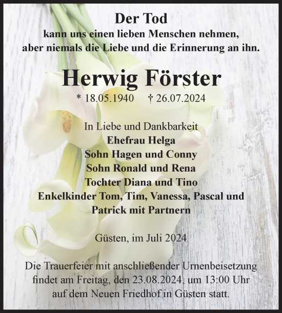 Traueranzeige von Herwig Förster 