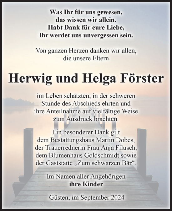 Traueranzeige von Herwig und Helga Förster 