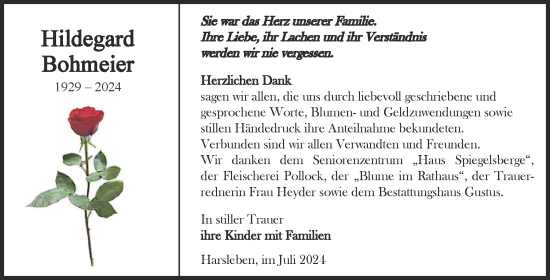 Traueranzeige von Hildegard Bohmeier von Volksstimme Halberstadt