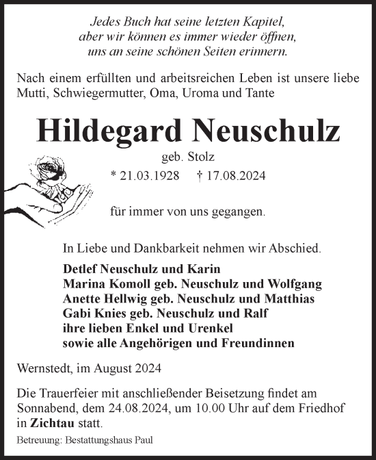 Traueranzeige von Hildegard Neuschulz von Volksstimme Altmark West