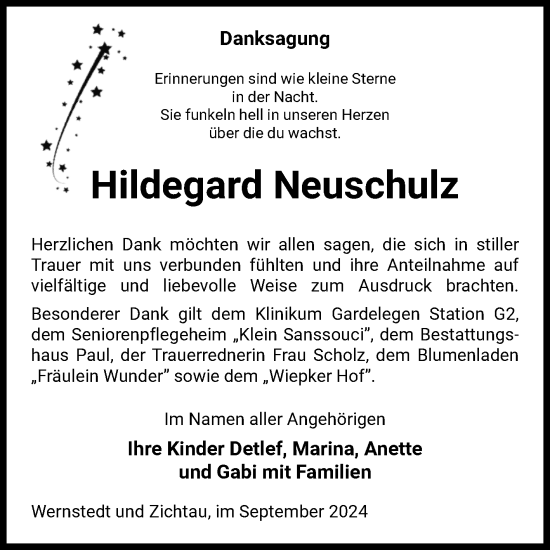 Traueranzeige von Hildegard Neuschulz von Volksstimme Altmark West