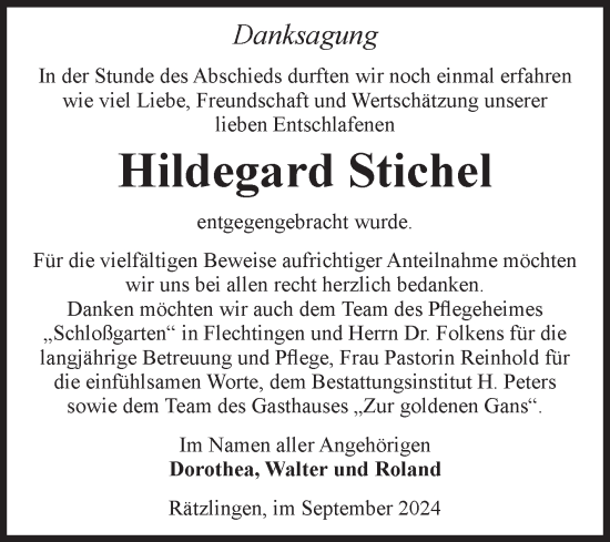 Traueranzeige von Hildegard Stichel von Volksstimme Haldensleben/Wolmirstedt