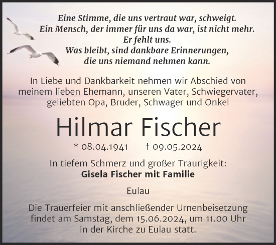 Traueranzeige von Hilmar Fischer von Super Sonntag Naumburg/Nebra