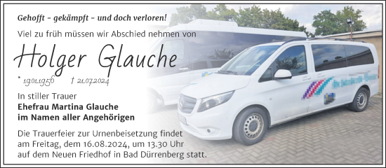 Traueranzeige von Holger Glauche von Trauerkombi Merseburg