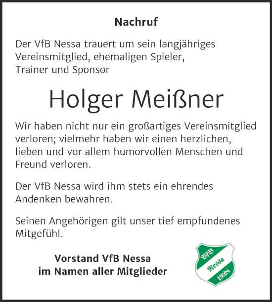 Traueranzeige von Holger Meißner von Trauerkombi Weißenfels