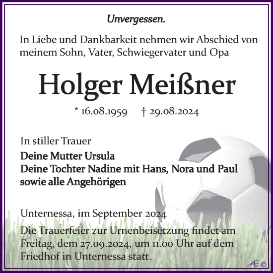 Traueranzeige von Holger Meißner von Trauerkombi Weißenfels