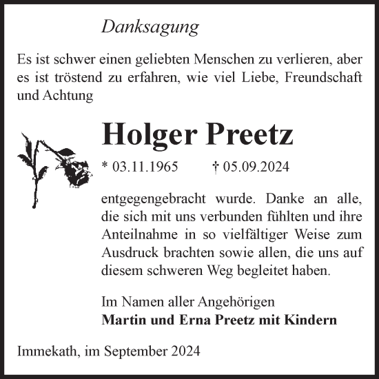 Traueranzeige von Holger Preetz von Volksstimme Altmark West