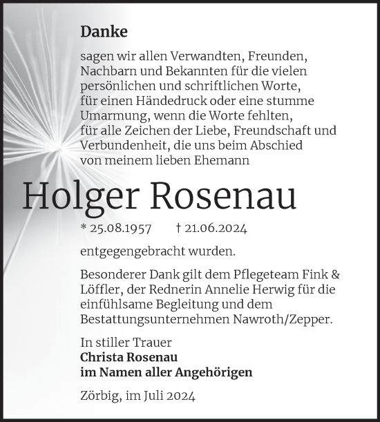 Traueranzeige von Holger Rosenau von Trauerkombi Bitterfeld