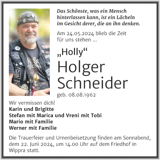 Traueranzeige von Holger Schneider von Trauerkombi Mansfelder Land