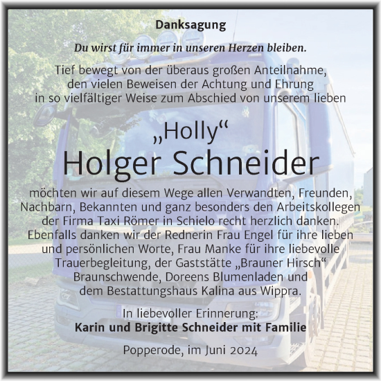 Traueranzeige von Holger Schneider von Trauerkombi Mansfelder Land