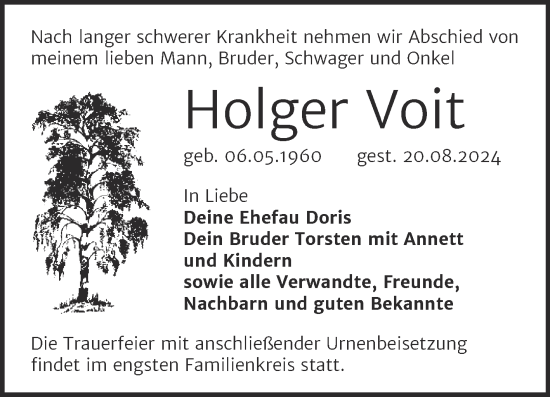 Traueranzeige von Holger Voit von Trauerkombi Bitterfeld