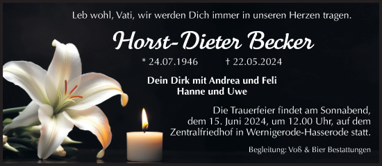 Traueranzeige von Horst-Dieter Becker von Volksstimme Wernigerode