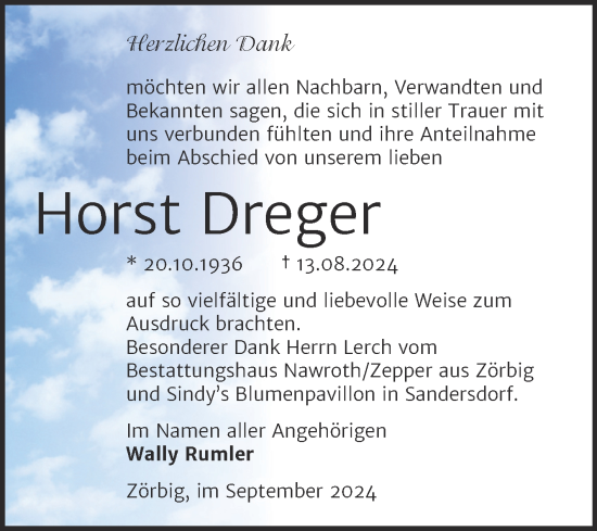 Traueranzeige von Horst Dreger von Trauerkombi Bitterfeld