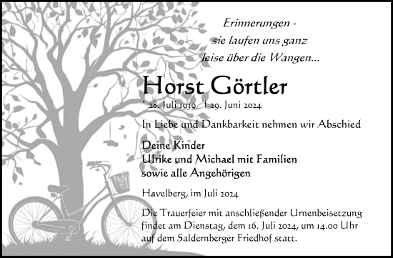 Traueranzeige von Horst Görtler von Volksstimme Altmark Ost