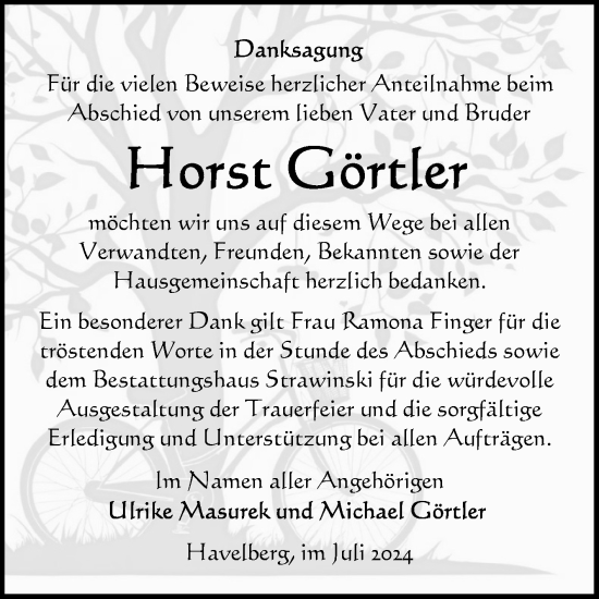 Traueranzeige von Horst Görtler von Volksstimme Altmark Ost