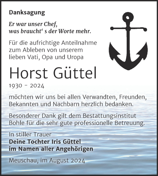 Traueranzeige von Horst Güttel von Trauerkombi Merseburg