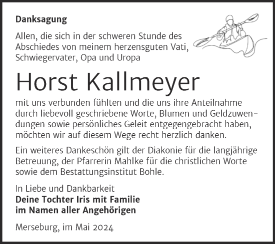 Traueranzeige von Horst Kallmeyer von Trauerkombi Merseburg