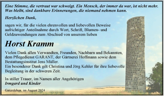 Traueranzeige von Horst Kramm von Trauerkombi Aschersleben