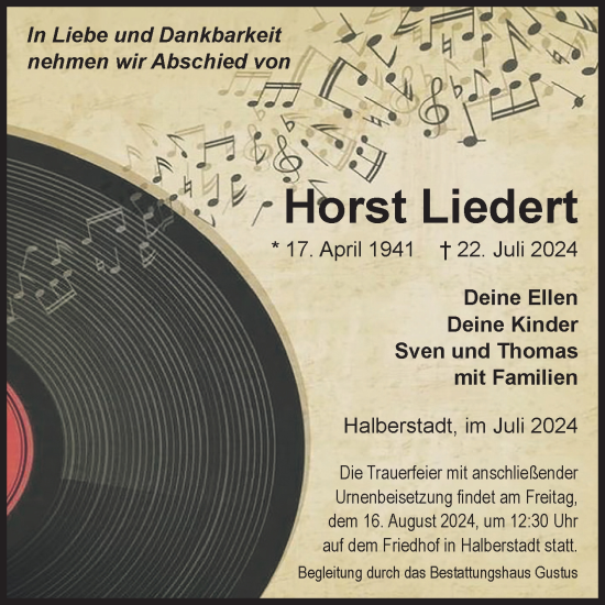 Traueranzeige von Horst Liedert von Volksstimme Halberstadt