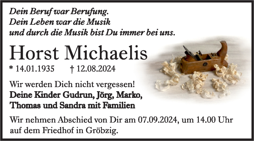  Traueranzeige für Horst Michaelis vom 17.08.2024 aus 