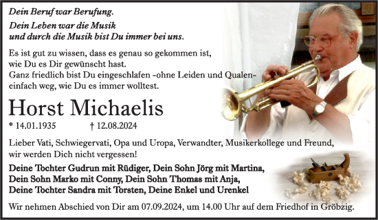 Traueranzeige von Horst Michaelis von Trauerkombi Köthen