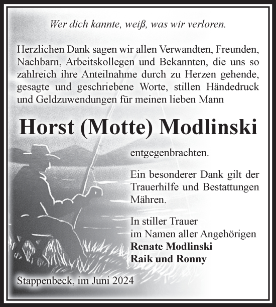 Traueranzeige von Horst Modlinski von Volksstimme Altmark West