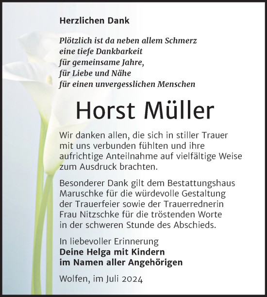 Traueranzeige von Horst Müller von Trauerkombi Bitterfeld