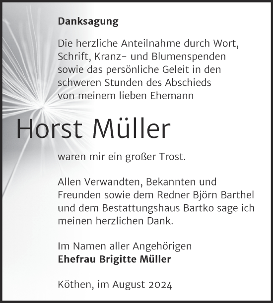 Traueranzeige von Horst Müller von Trauerkombi Köthen