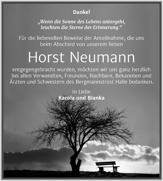 Traueranzeige von Horst Neumann von Trauerkombi Bitterfeld