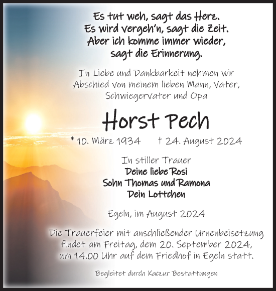 Traueranzeige von Horst Pech von Volksstimme Staßfurt