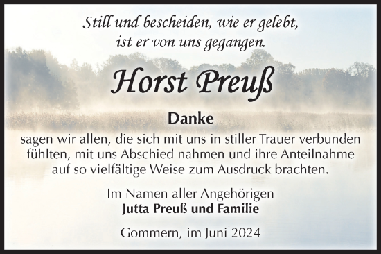 Traueranzeige von Horst Preuß von Volksstimme Burg/Genthin