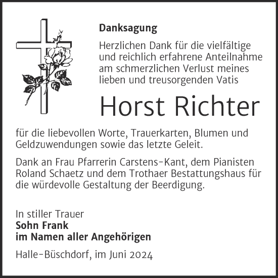 Traueranzeige von Horst Richter von Mitteldeutsche Zeitung Halle/Saalkreis