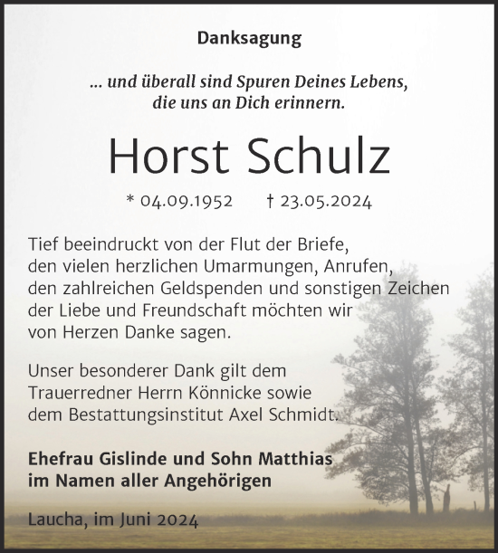 Traueranzeige von Horst Schulz von Naumburger Tageblatt
