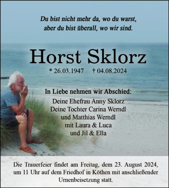 Traueranzeige von Horst Sklorz von Trauerkombi Köthen