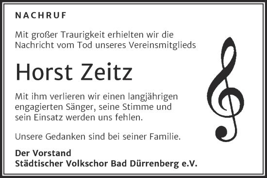 Traueranzeige von Horst Zeitz von Mitteldeutsche Zeitung Merseburg/Querfurt